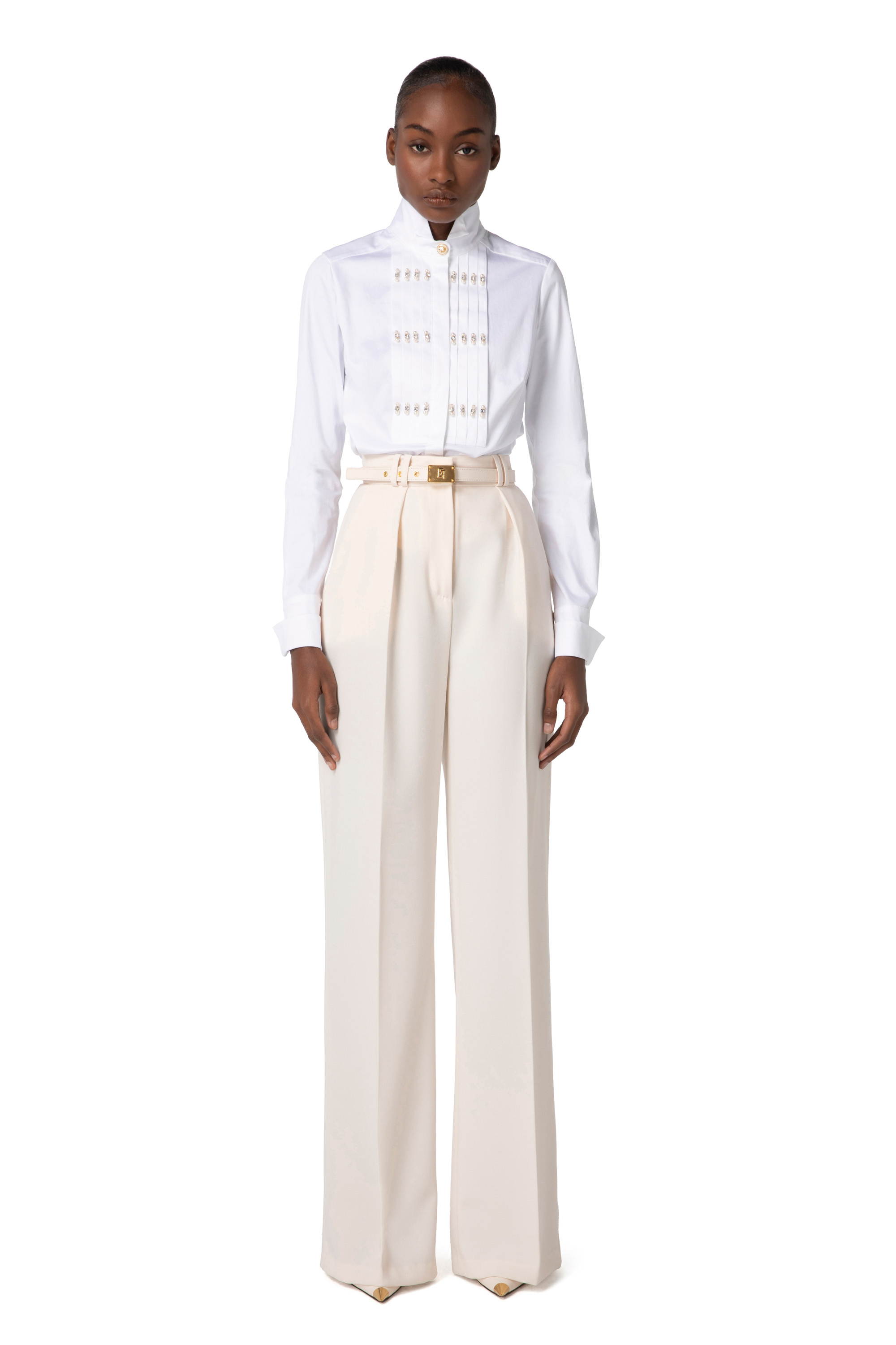 Poplin shirt with pearls and rhinestones | Elisabetta Poplin shirt with pearls and rhinestones | Elisabetta