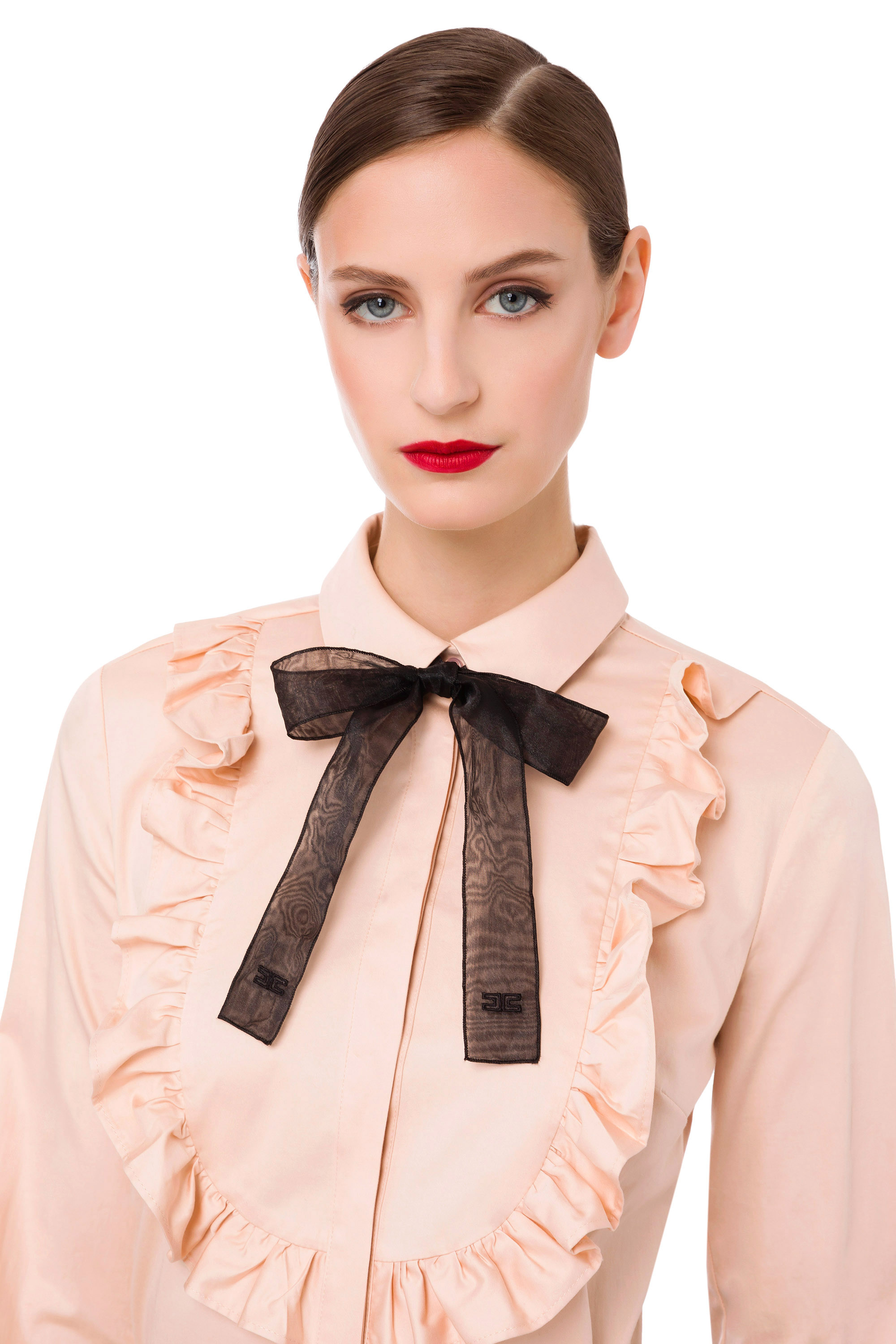 Blouse with bib and maxi ruffles | Elisabetta Franchi® Outlet