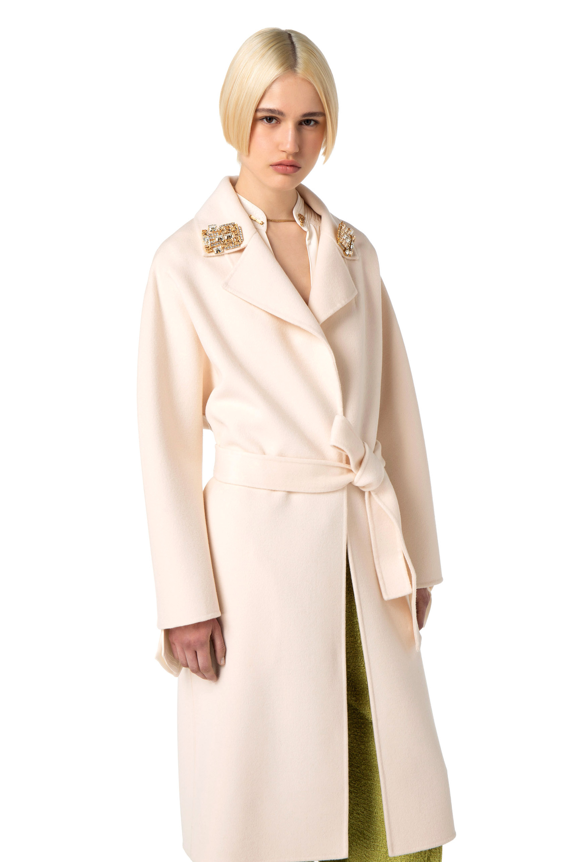 Wool coat with pins on the lapel | Elisabetta Franchi® Outlet