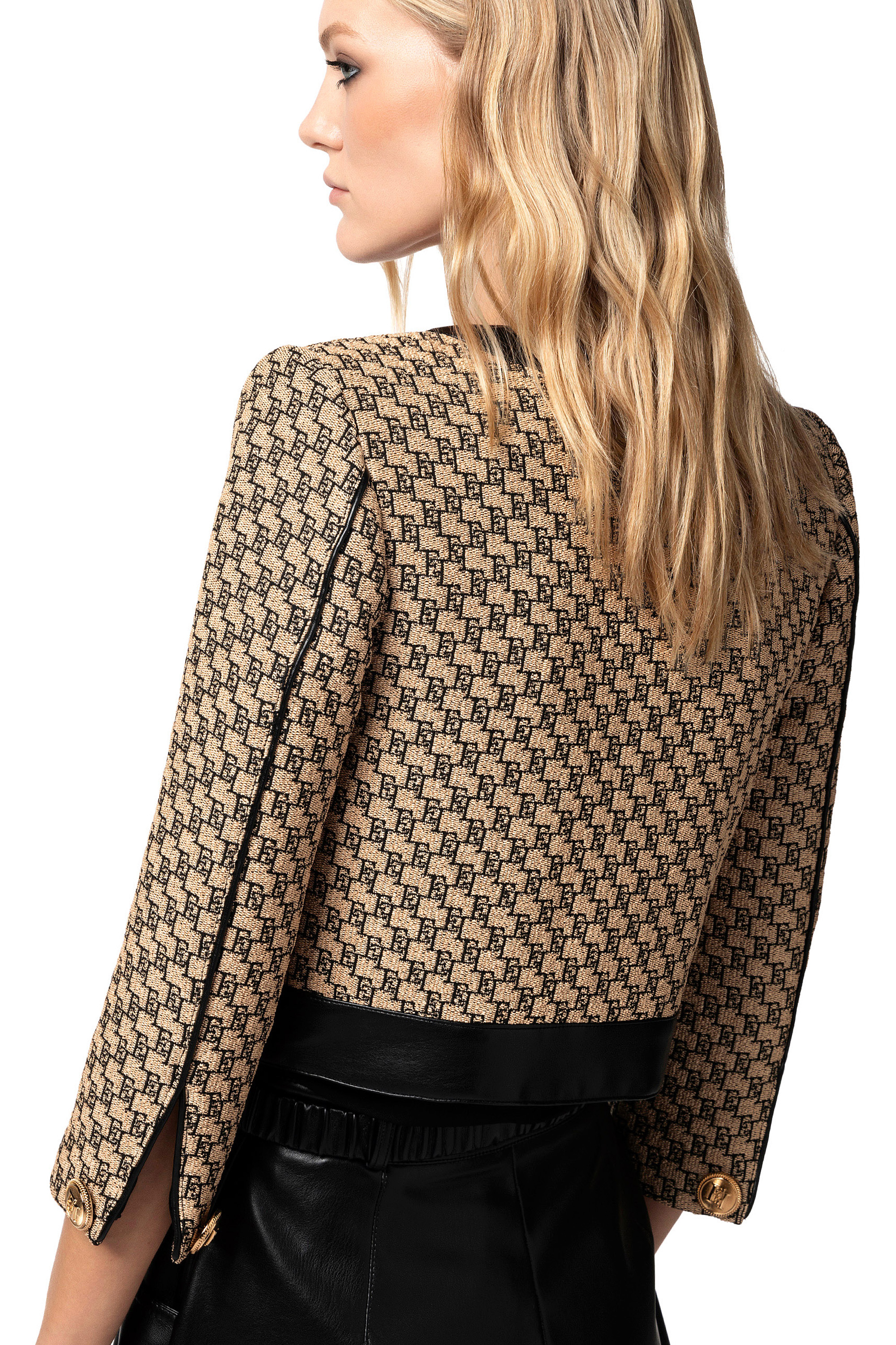 Cropped jacket in jacquard raffia | Elisabetta Franchi® Outlet