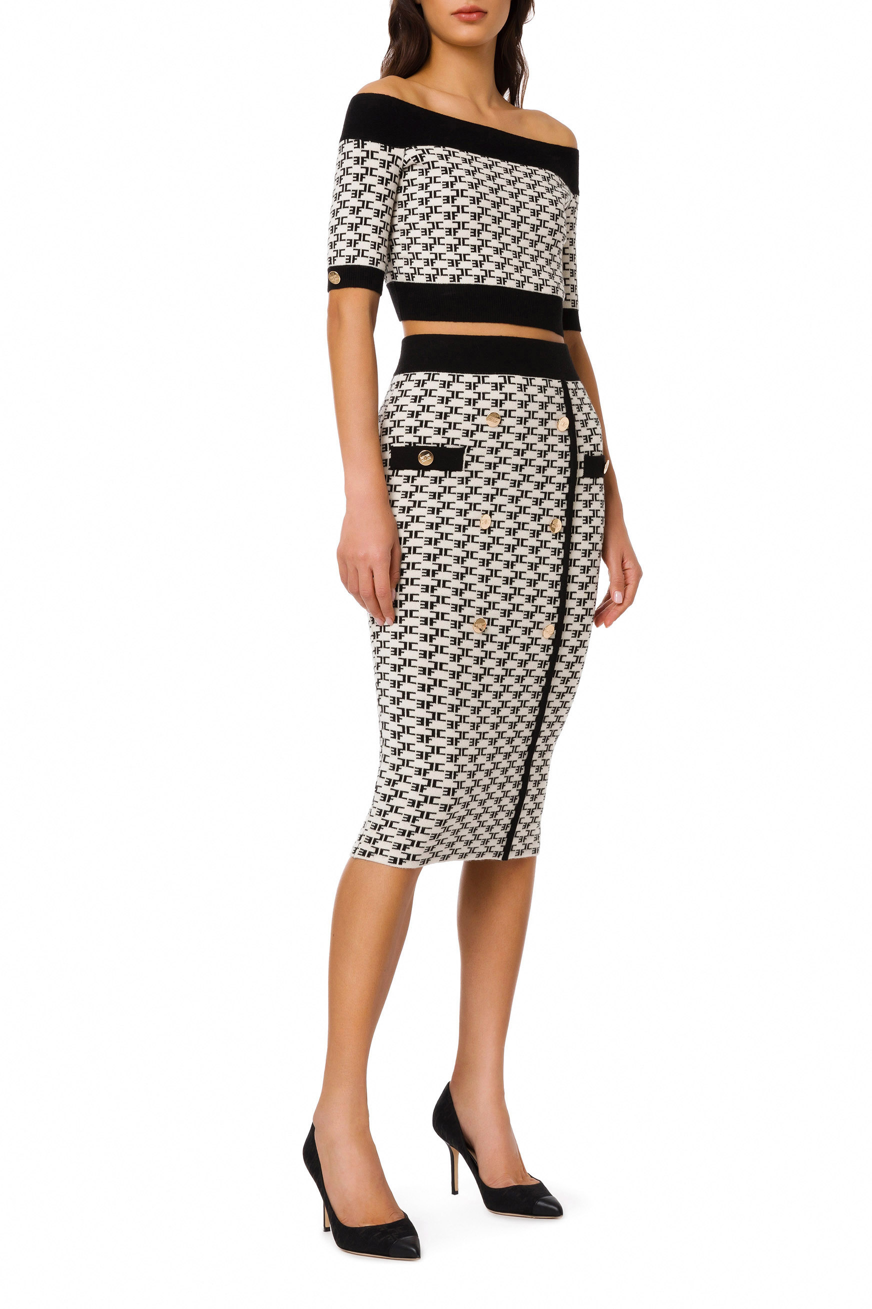 Longuette in knitted monogram lettering | Elisabetta Franchi® Outlet
