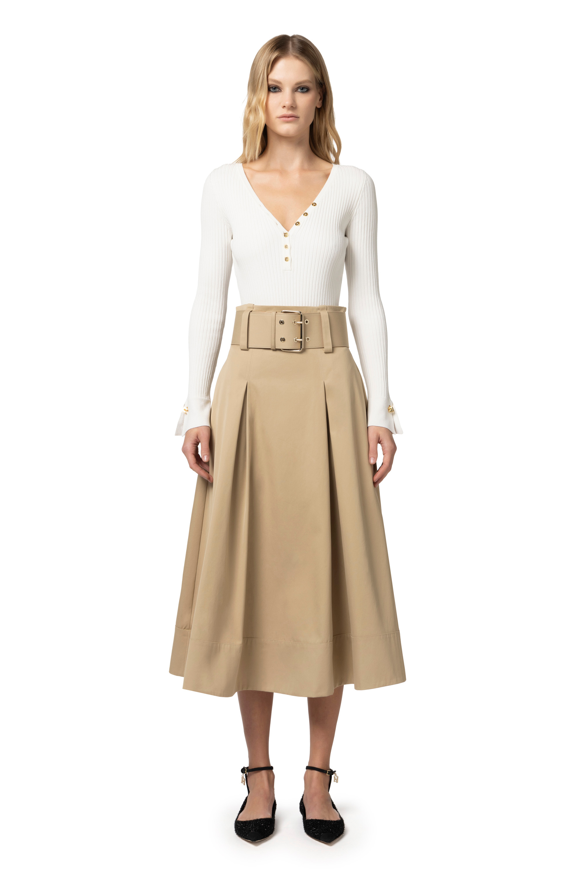 ホット商品 Stretch cotton midi skirt with belt | Elisabetta Franchi® Outlet スカート