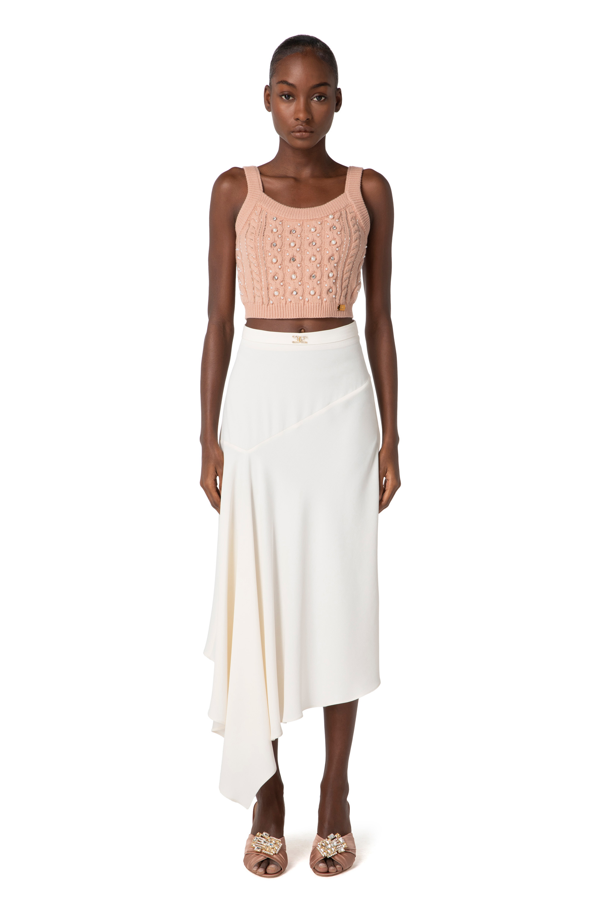 Jupe mi mollet asymetrique en crepe Elisabetta Franchi Outlet
