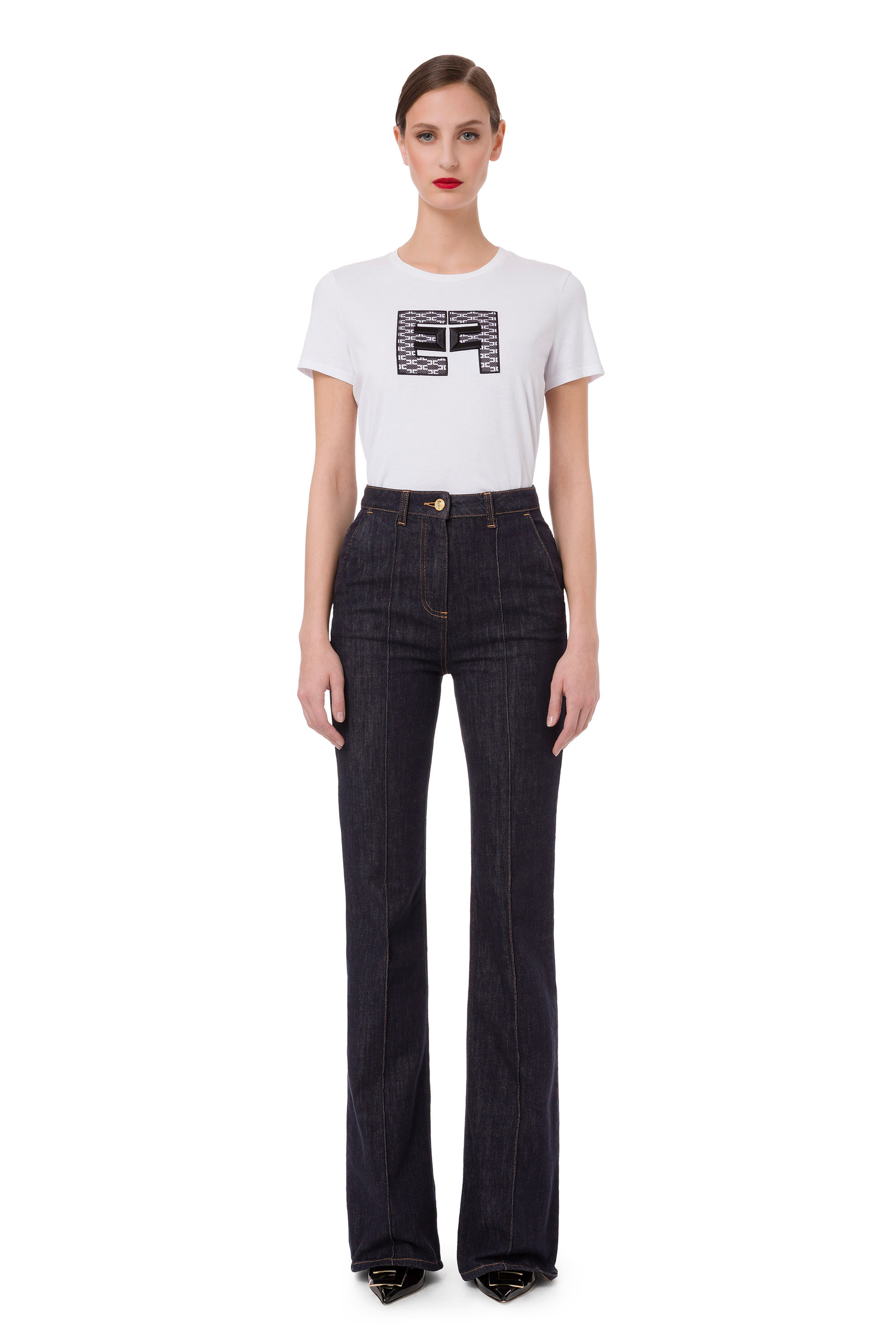 Short-sleeved t-shirt with mesh logo | Elisabetta Franchi® Outlet