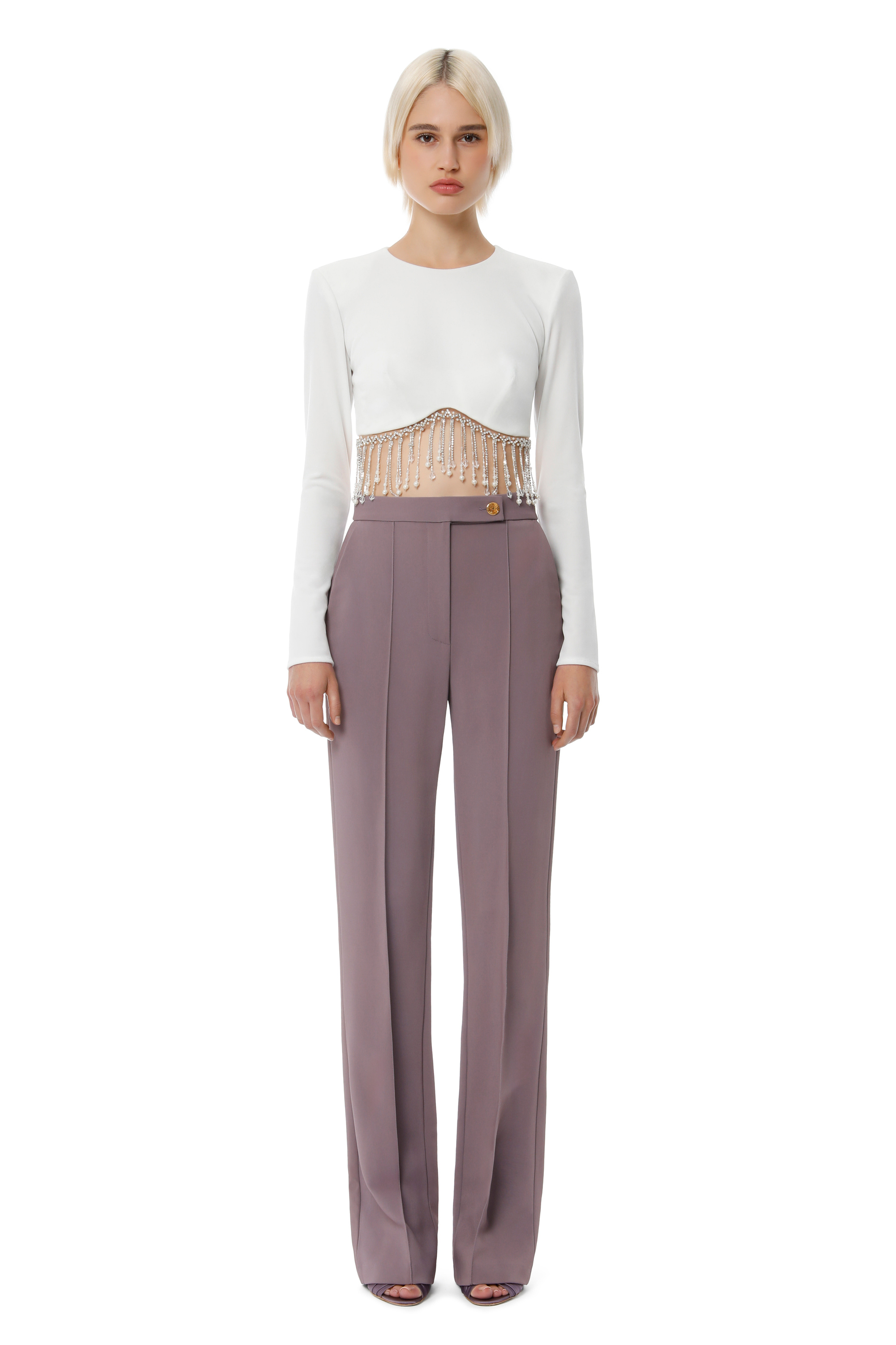 Velvet crop top with beads | Elisabetta Franchi® Outlet