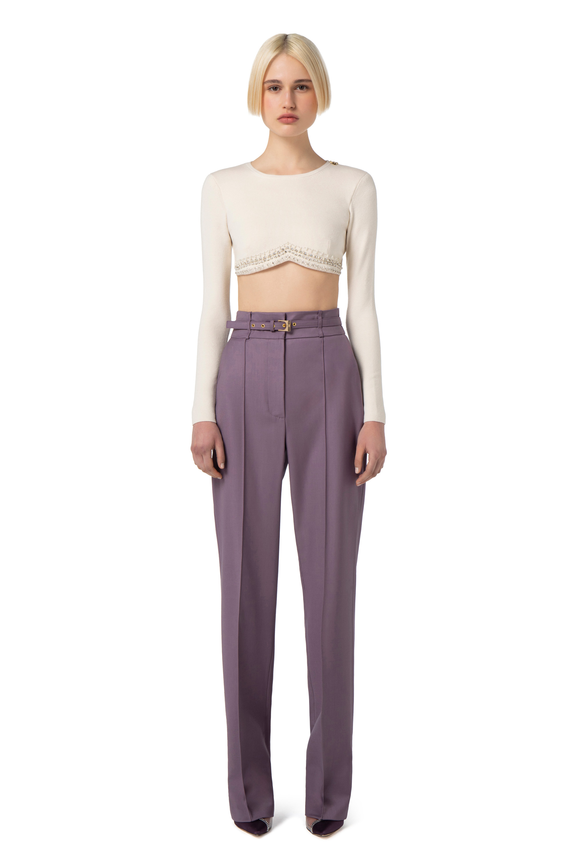 Knit crop top with rhinestones