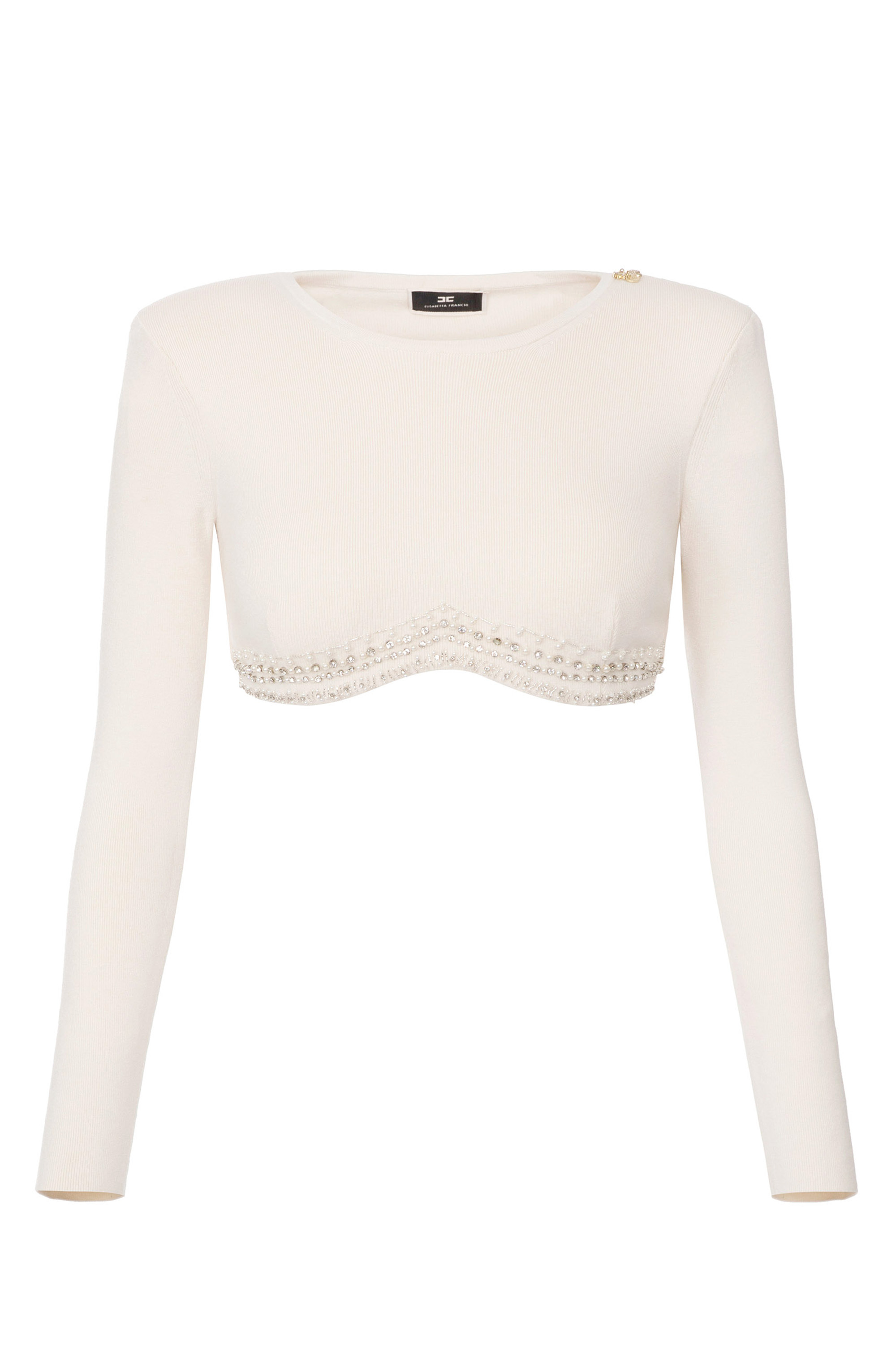 Knit crop top with rhinestones