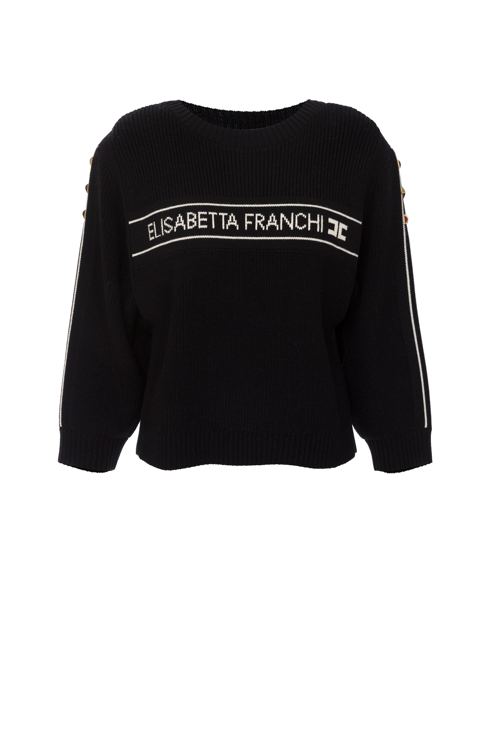 Sweater with contrasting logo and bands | Elisabetta Franchi® Outlet