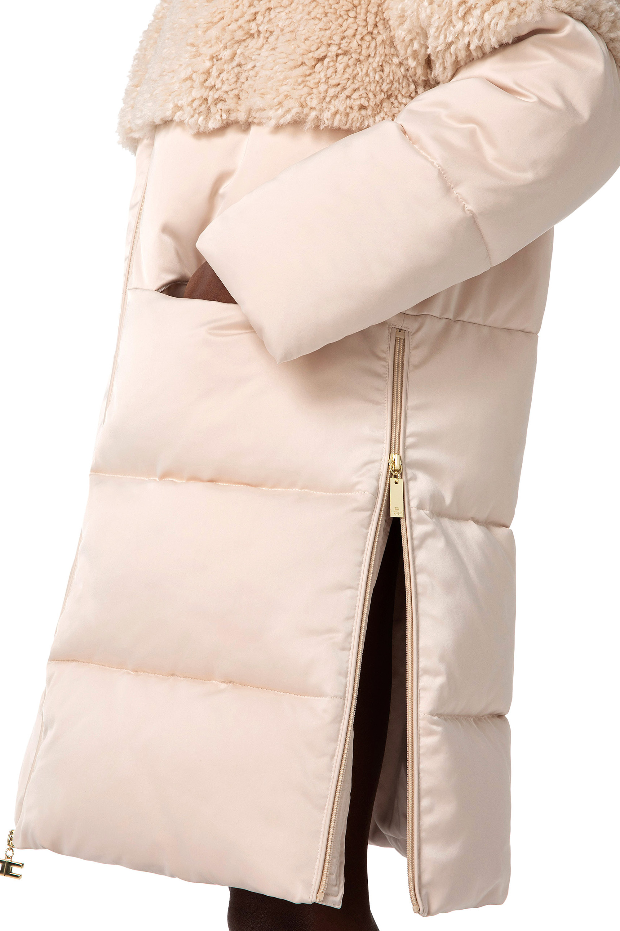 Satin and faux fur puffer jacket shop