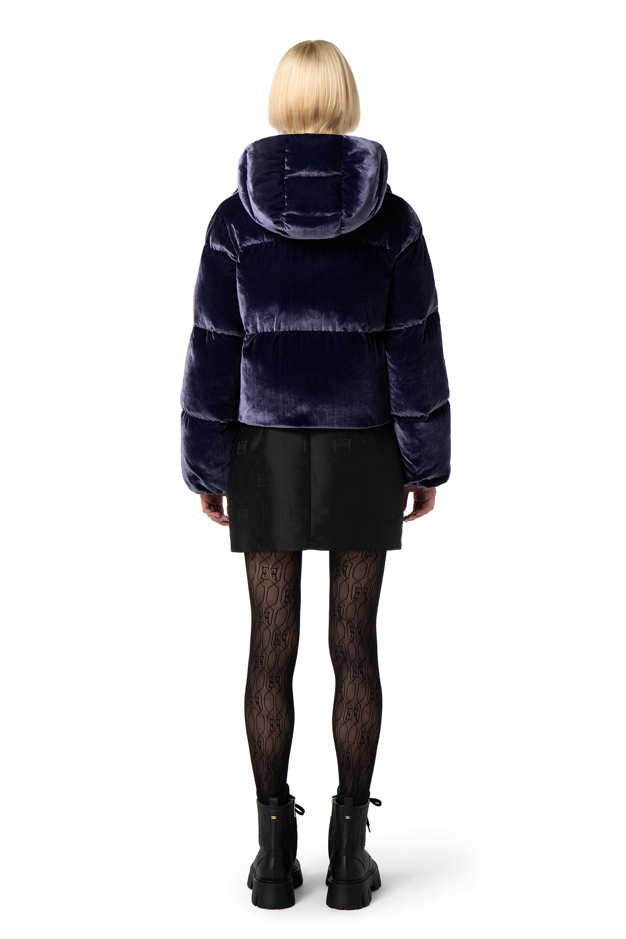 Navy velvet puffer jacket top