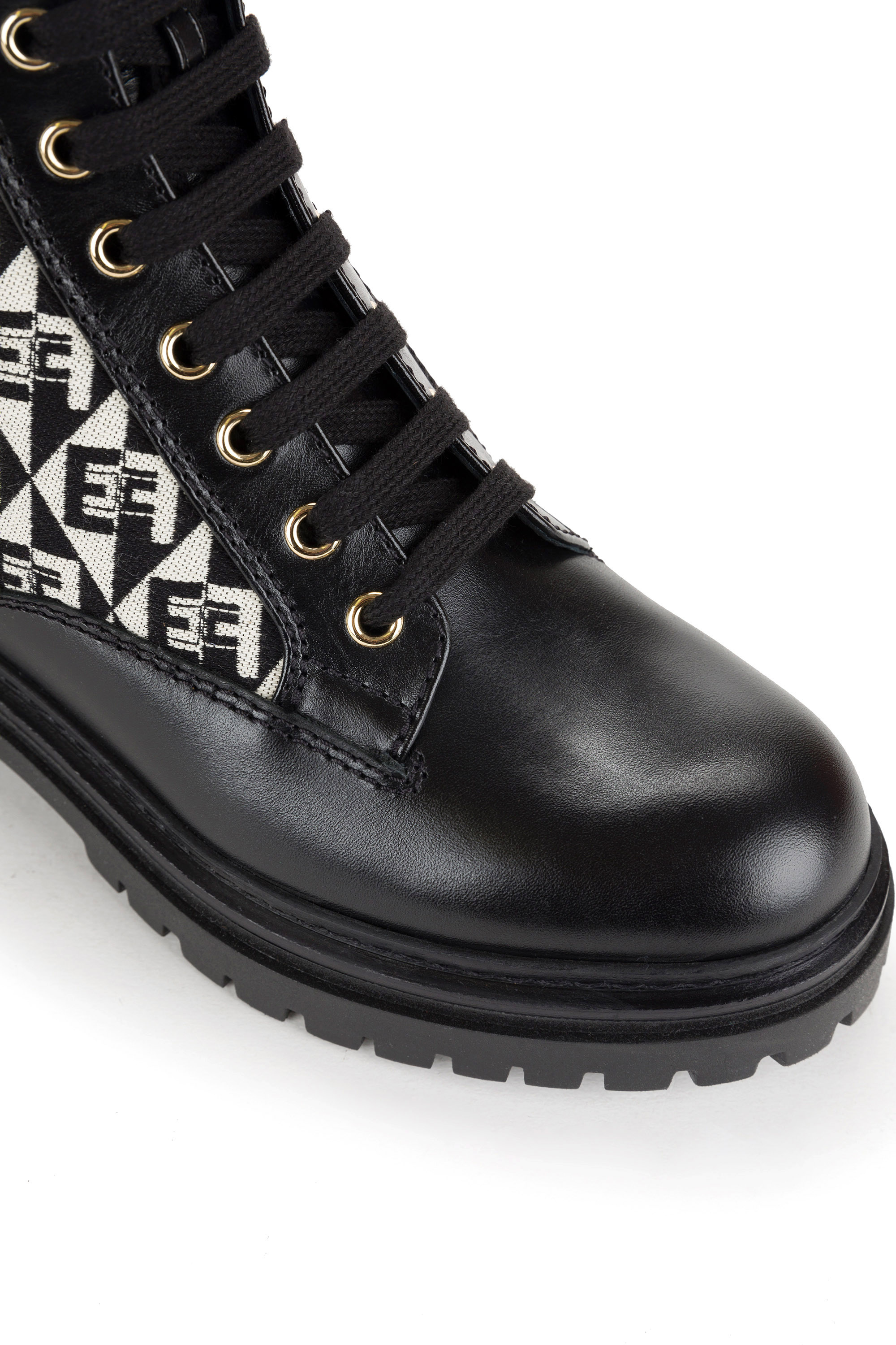Biker boots in jacquard and leather with diamond pattern