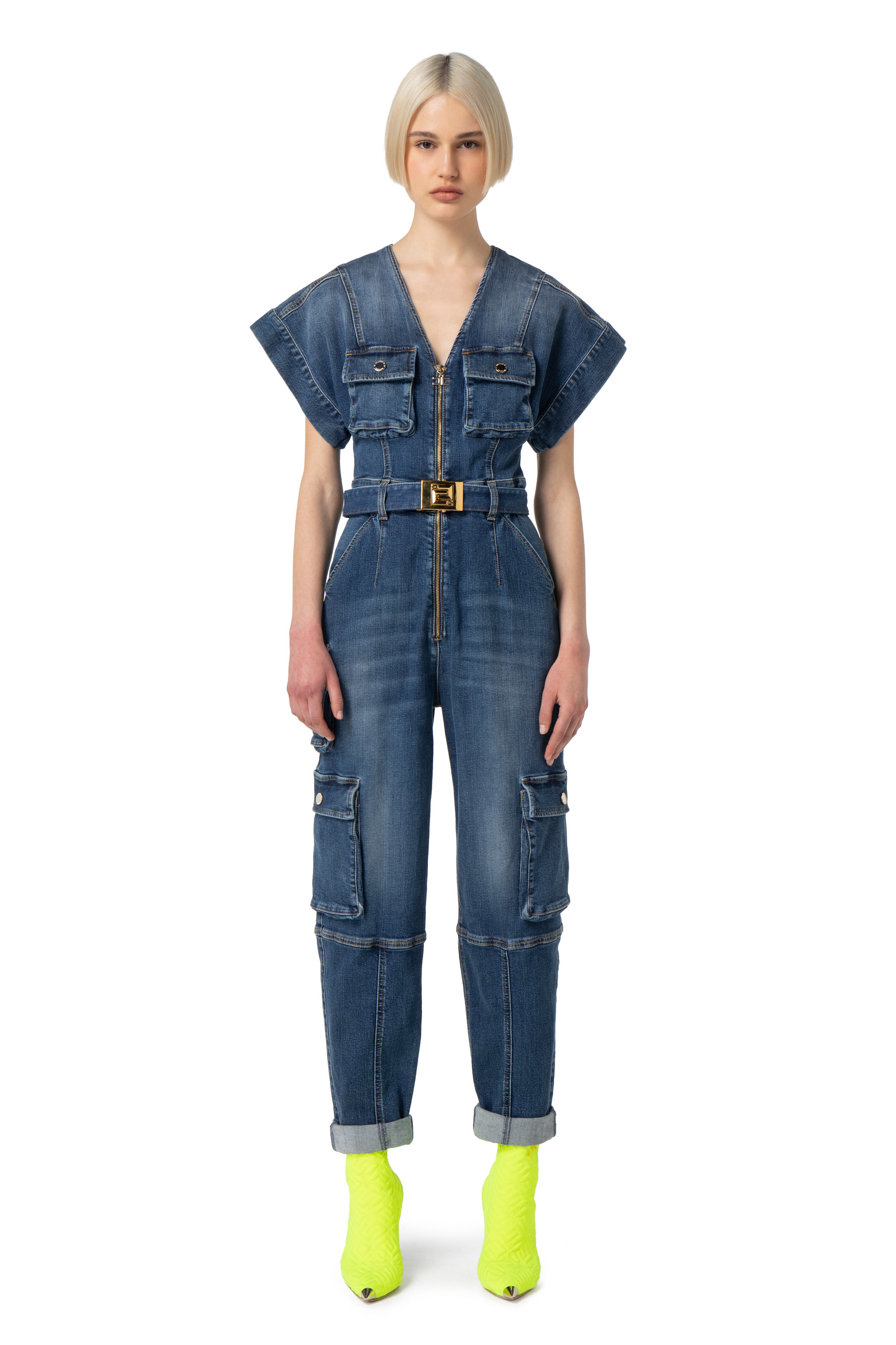 Denim utility jumpsuit