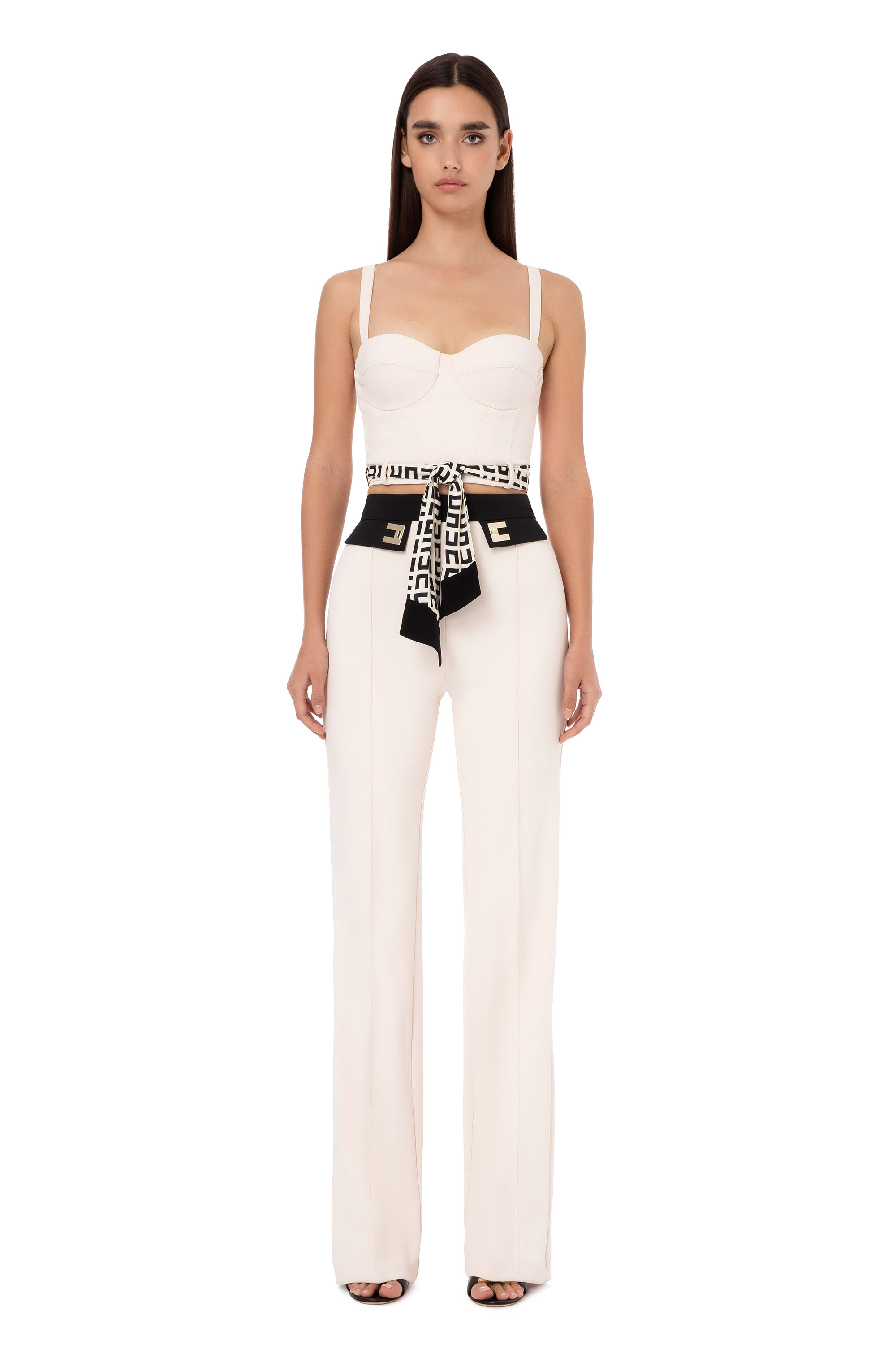 Bustier top with logo print foulard | Elisabetta Franchi® Outlet