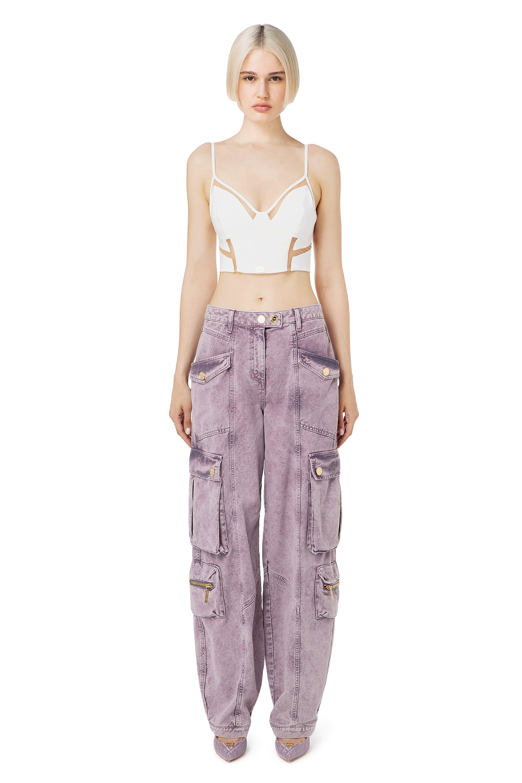 Top bustier con inserti in tulle