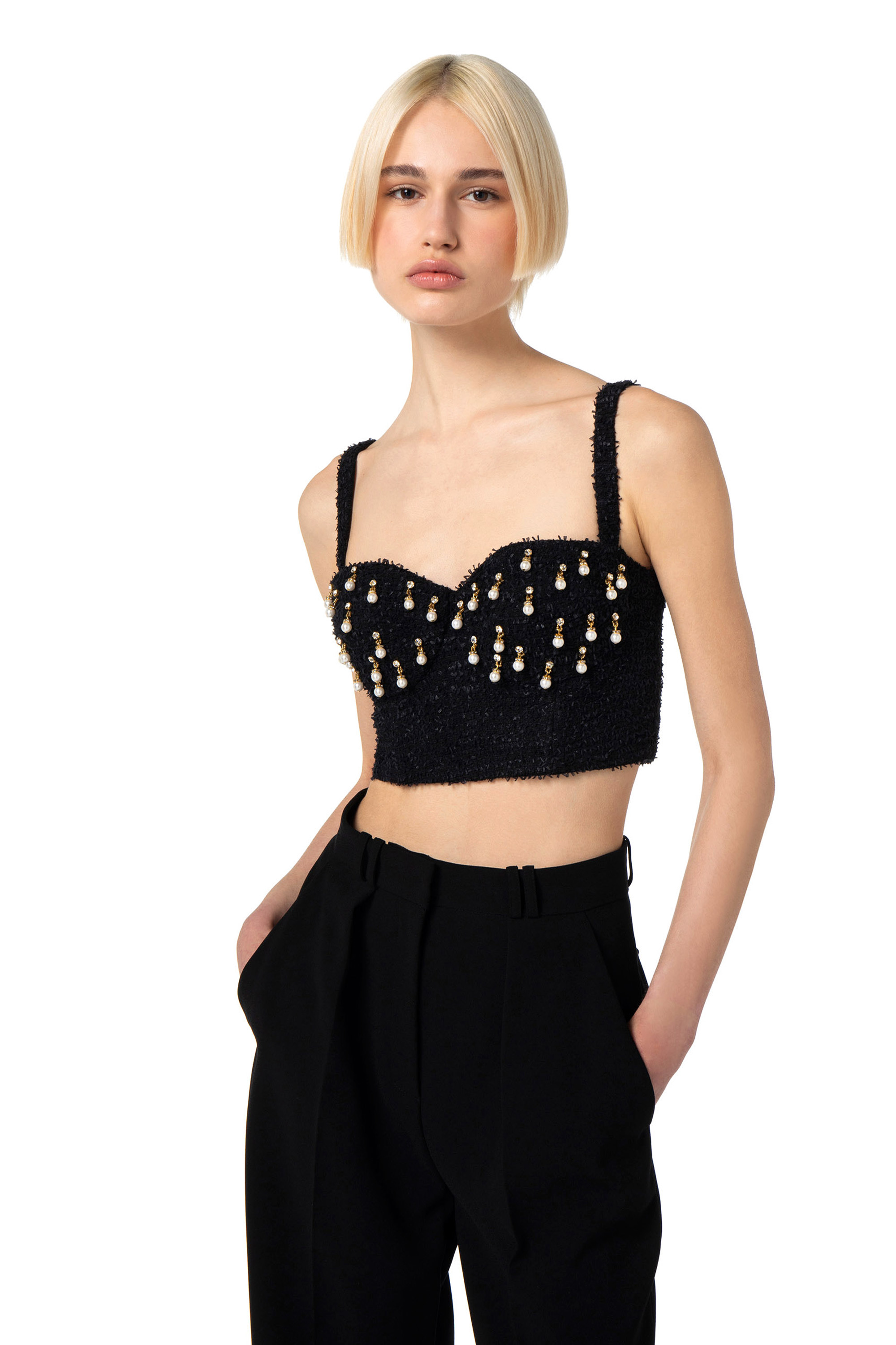 福袋特集 2024 with tweed in top Bustier pearls Outlet Franchi® Elisabetta | トップス