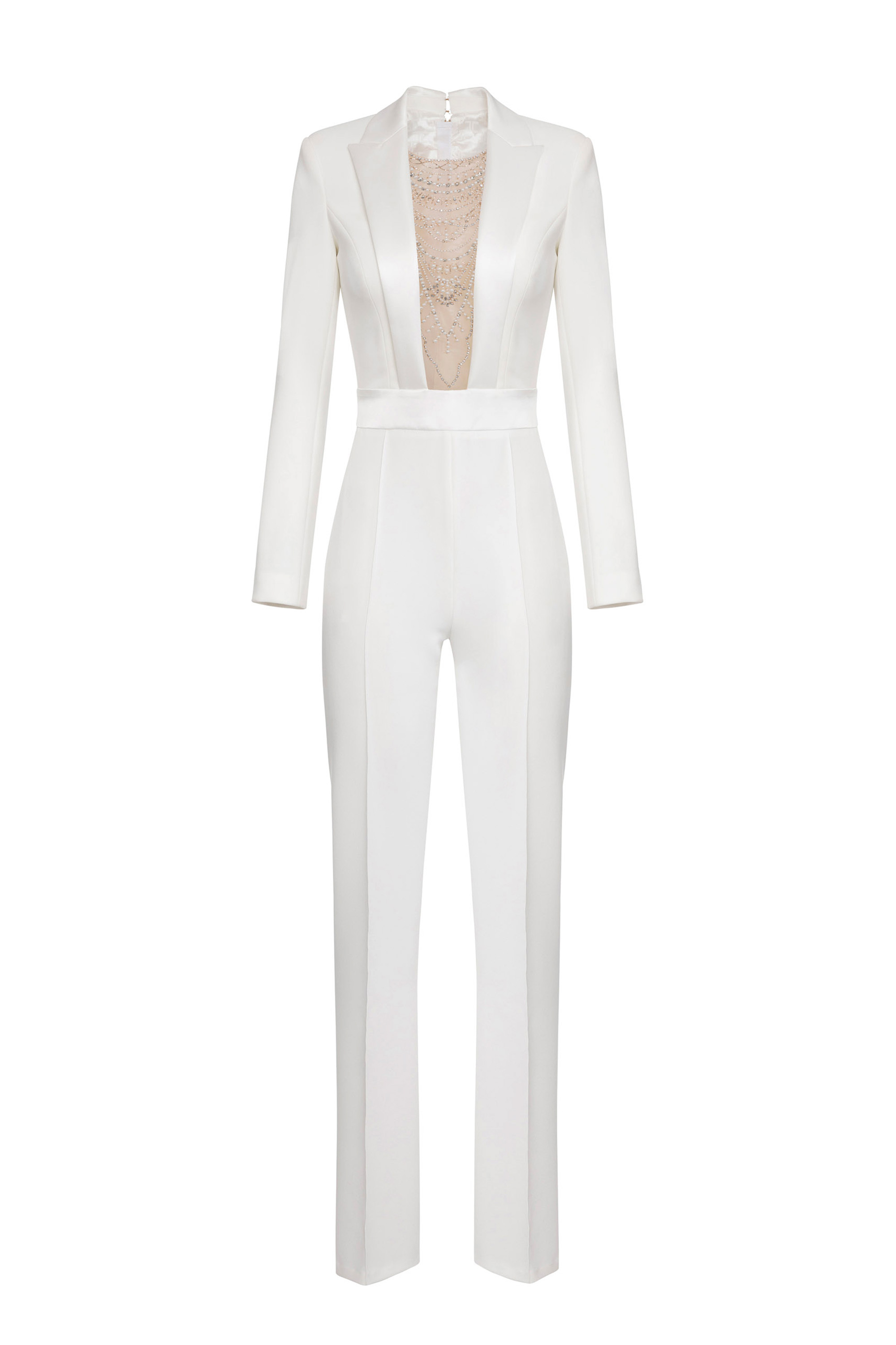 Jumpsuit in crêpe fabric with pearl and rhinestone embroidery | Elisabetta  Franchi® Outlet