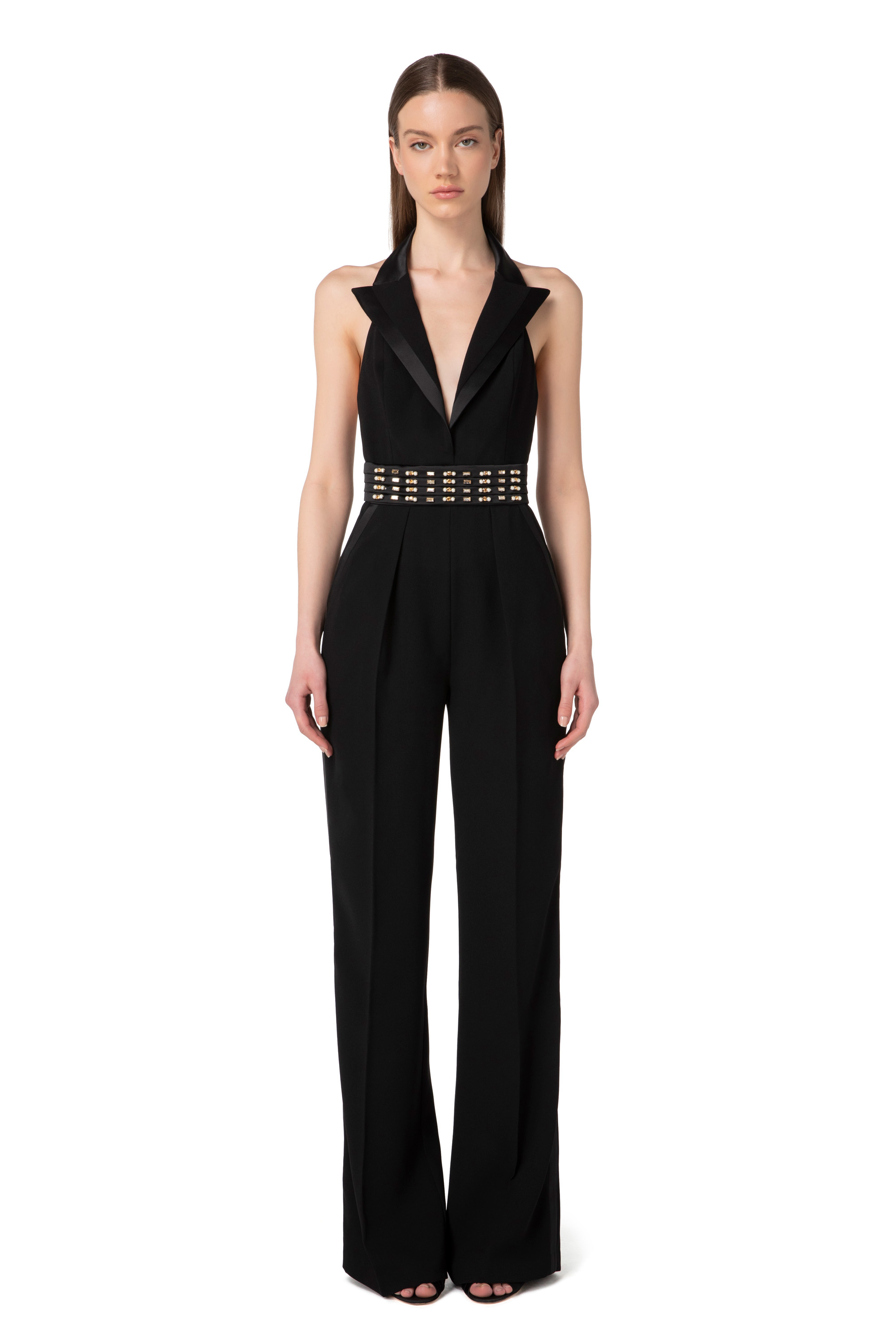 Tuta in crepe con revers in duchesse Elisabetta Franchi Outlet