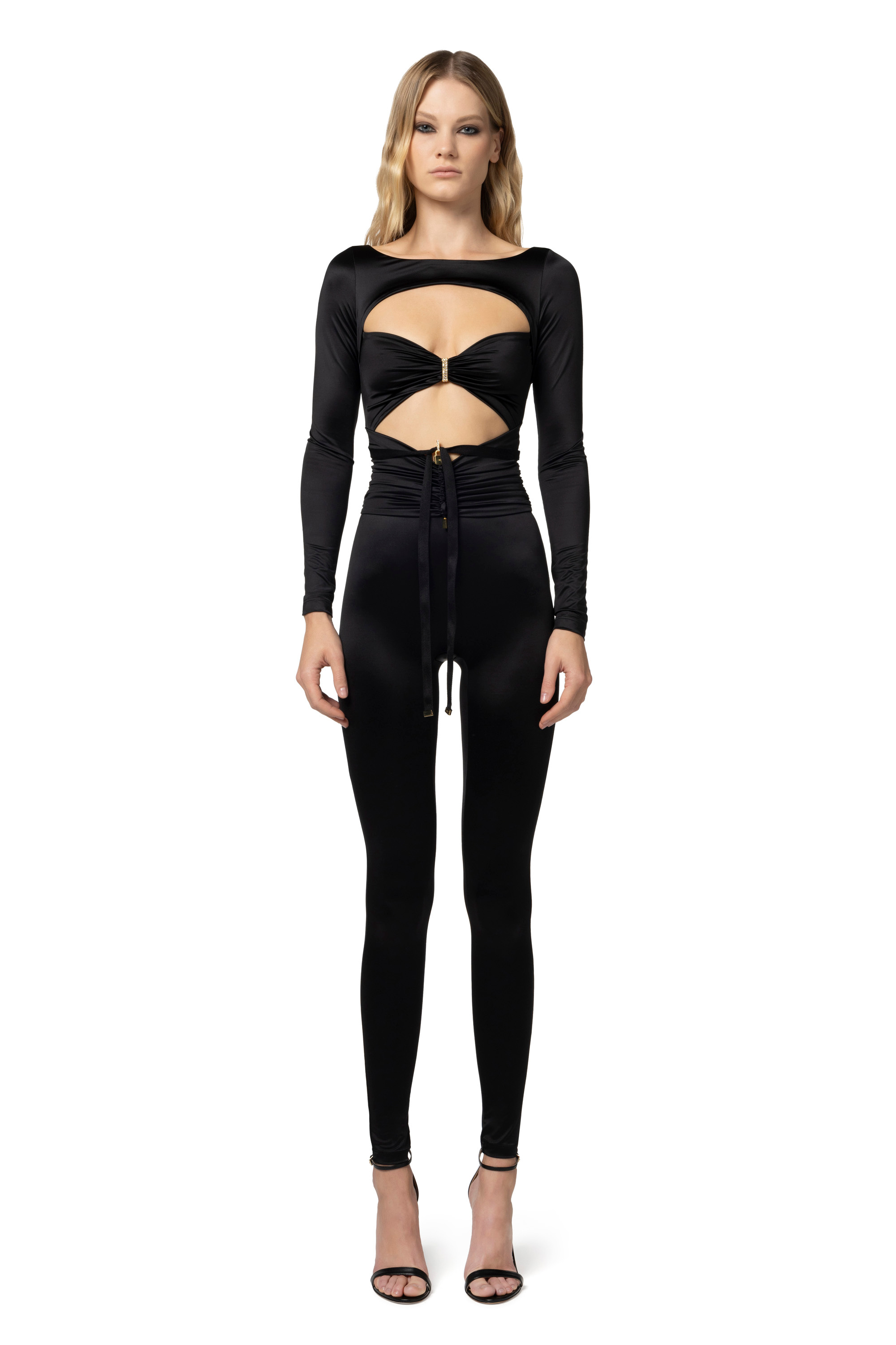 Shiny Lycra jumpsuit with cut-out