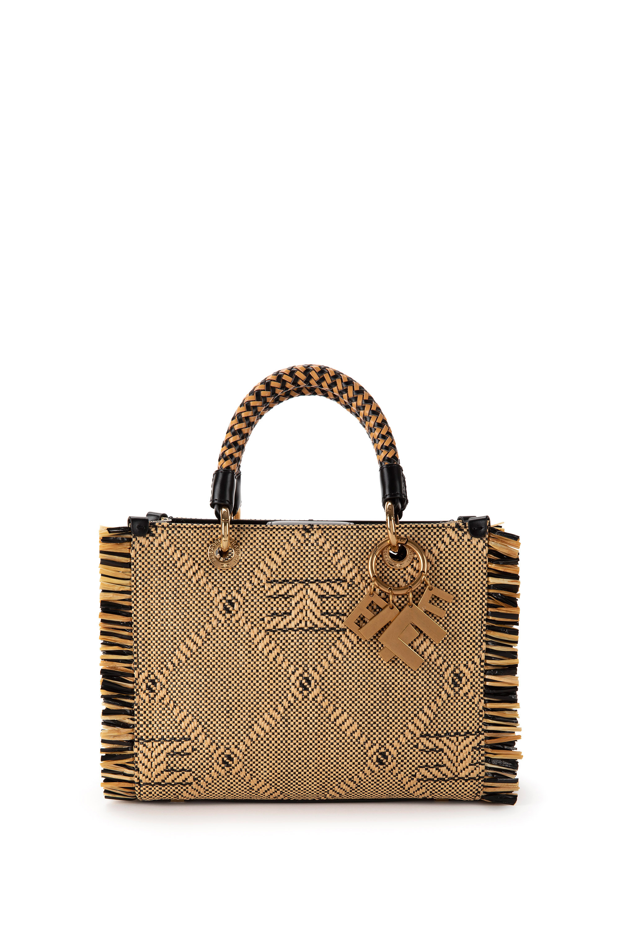 Bolso tote mini de rafia con flecos Elisabetta Franchi Outlet