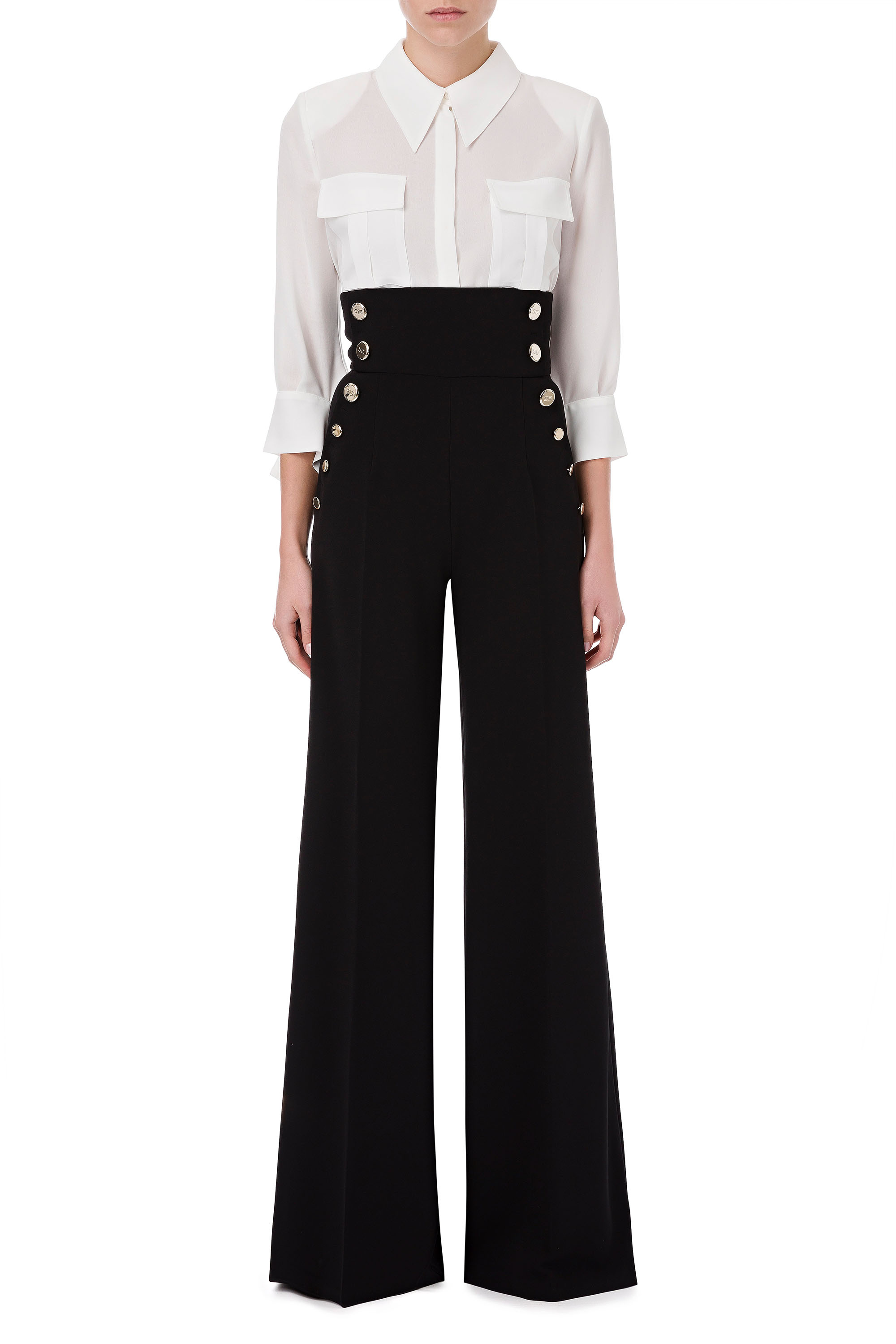 Palazzo trousers with light gold buttons | Elisabetta Franchi® Outlet